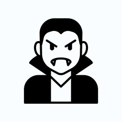 Vampire Icon Portrait With Fangs And Cape, Iconic Horror Monster Character Illustration, Dark Gothic Symbol