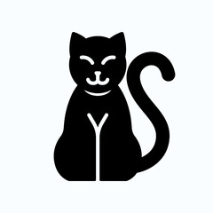 Playful Black Cat Silhouette With Curled Tail And Friendly Smile - Stock Illustration