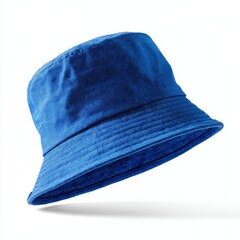 A stylish blue bucket hat, perfect for any casual occasion. This hat is a classic accessory, offering both sun protection and a touch of effortless style