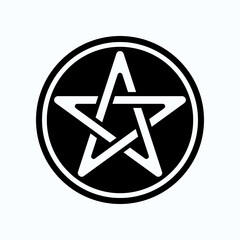 Star Emblem Inside Black Circle: Stylized Pentagram Symbol for Logo Design, Mystery, and Occult