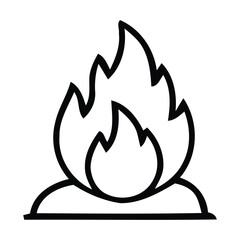 Black Outline Icon of a Campfire or Bonfire with Flames heat, vector illustration.