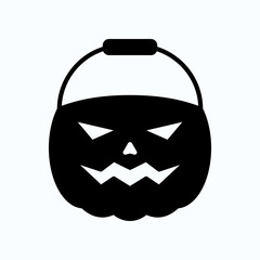 Halloween Pumpkin Bucket Icon With Spooky Carved Face Silhouette For Stock Use