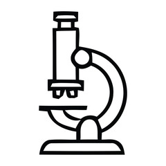 Black Outline Icon of a Compound Microscope. With a microscope, science, laboratory, research, biology, chemistry, education, vector illustration.