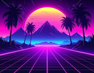 Naklejka premium Retro Futuristic Landscape.