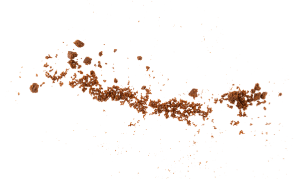 Flying biscuit crumbs isolated on transparent background, sweet cookie fragments and crunchy cracker pieces for food design and dessert decoration