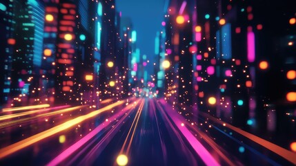 Fototapeta premium Futuristic city street with digital data flowing