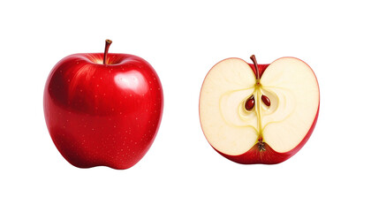 Fototapeta premium Red Apple Whole and Sliced Duo Collection Isolated on Transparent Background
