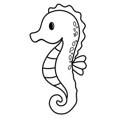 Cute sea ​​horse black doodle outline.