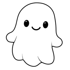 Halloween Cute little ghost black doodle outline.