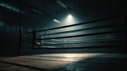 Dramatic Spotlight on Empty Boxing Ring, Gritty Atmosphere.