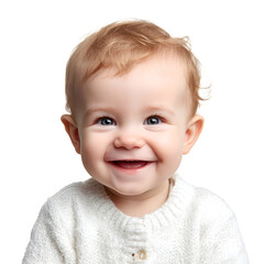 Cute baby smiling, white isolated background