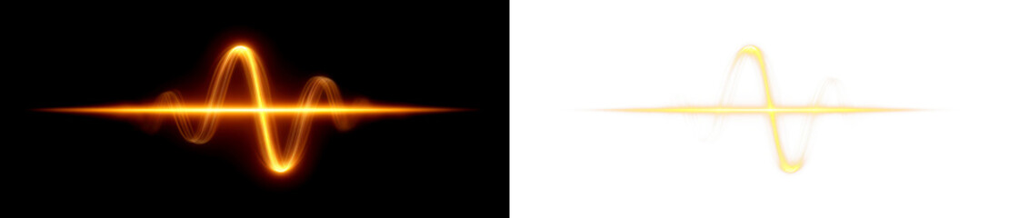 Sound Wave Abstract Design with Bright and Soft Effects Display on Black and Transparent Background, cutout, png