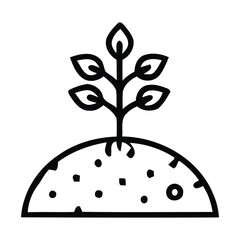Line art of a plant growing on a mound of soil, sprout, growth, vector illustration.