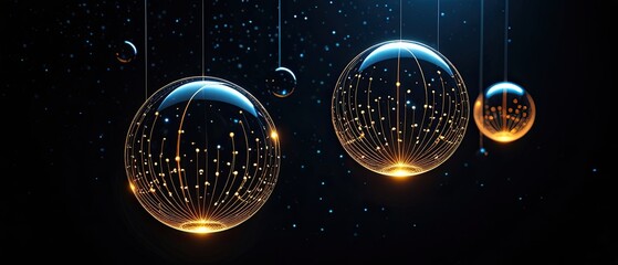 Abstract digital network spheres with glowing connections and light