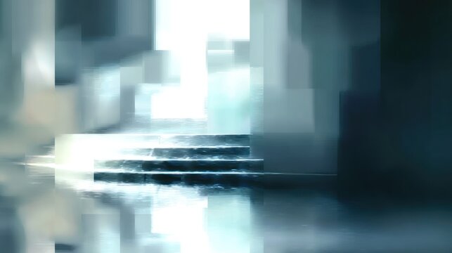 Abstract watercolor painting of stairs leading to bright light