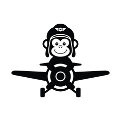 Whimsical monkey pilot rides vintage airplane silhouette for aviation adventure fun silhouette