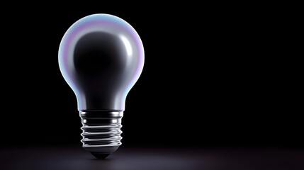 A single, luminous lightbulb stands out against a stark, black background, symbolizing the spark of an idea, innovation, and technological advancement.