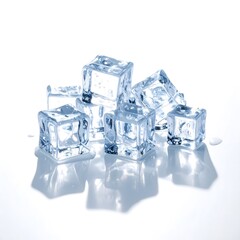 Obraz premium Clear Ice Cubes Stacked on White Background