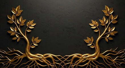luxury gold leaves border on black background — elegant decorative frame