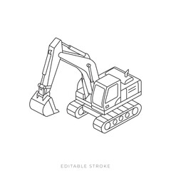 Excavator Heavy Equipment Isometric Outline Vector Construction Machine Illustration © fsyah_design