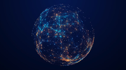 Futuristic digital sphere with glowing network connections, AI, big data, and cybersecurity concept.