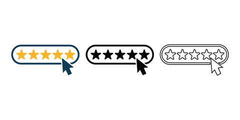 Five stars rating system with cursor icons are displayed against a white background