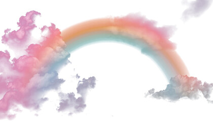 Rainbow and clouds with pastel bright tones and glow PNG for overlay on any background.