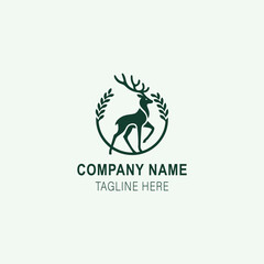 Elegant Deer Silhouette Logo with Laurel Wreath Design