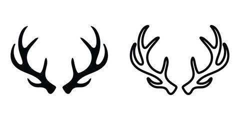 Two sets of deer antlers are rendered in solid black and outline on white background