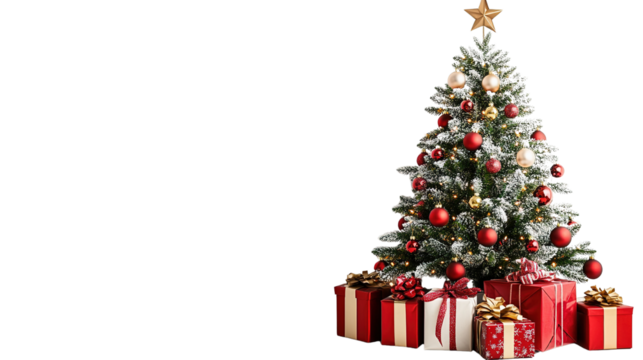 christmas tree and decorations on a white background