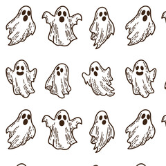 Set of halloween Ghost patterns isolated on white background