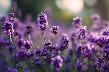 Obraz premium Lavender field in soft sunlight