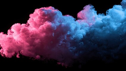 Abstract cloud-like smoke, vibrant pink and blue hues against a black background