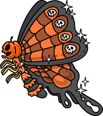 Halloween Groovy Butterfly with Skulls and Pumpkin Illustration