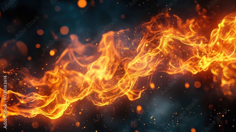 Wall mural dynamic fiery stream flowing with sparkling particles