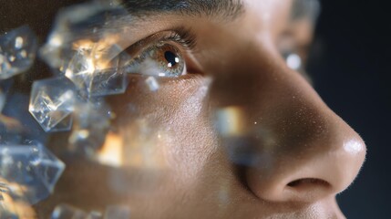 AI-enhanced surreal Close-up Portrait of Eye with Glittering Crystal Reflections digital