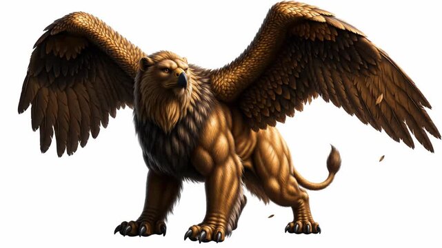 Powerful Griffin Spreading Wings on White Background