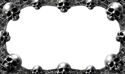 Dark Skull Frame with Spiderweb Design for Creepy Decorations Isolate on Transparent Background, cutout, png