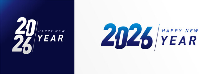 Happy New Year 2026 silver and blue sport typography logo design. Creative design for New Year poster or tournament calendar cover. Vector illustration