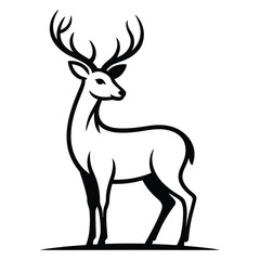 Fototapeta premium Minimal black and white line art illustration of a deer, bold clean outline, simple smooth curve, isolated on white background, vector style, high contrast, suitable for logos and packaging