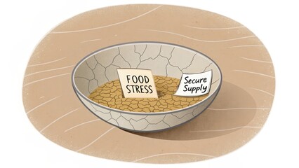 Concept of Food Insecurity with Bowl and Cards Representing Stress