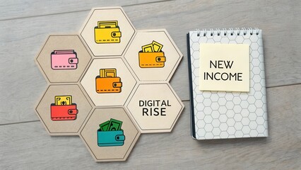 Concept of Digital Income Growth with Wallet Icons and Notepad