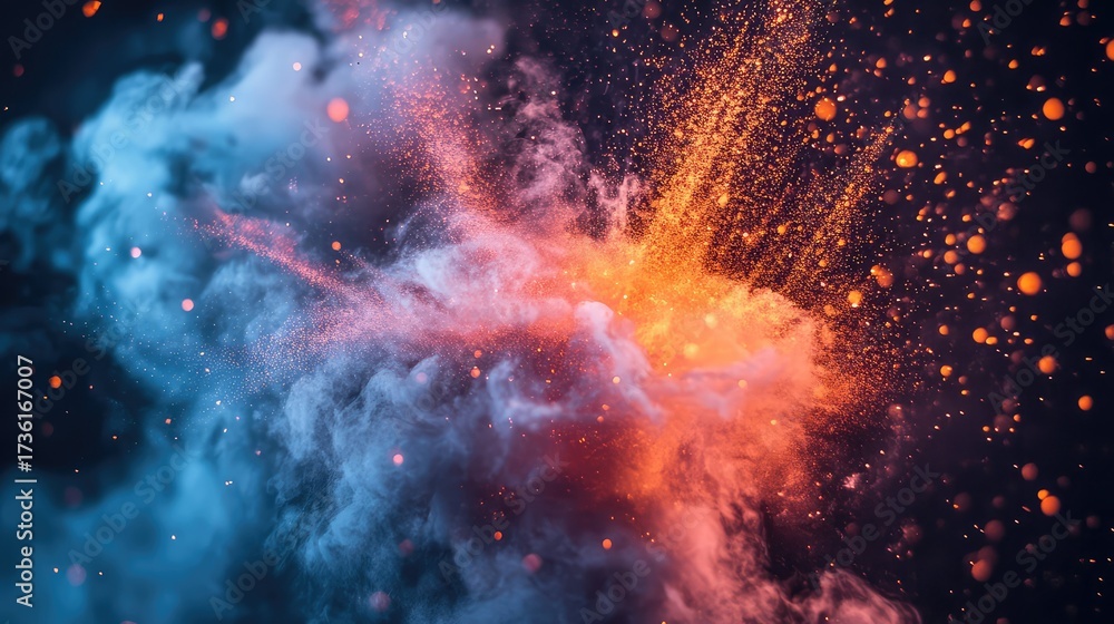 Wall mural dynamic explosion of colorful smoke and sparkling particles