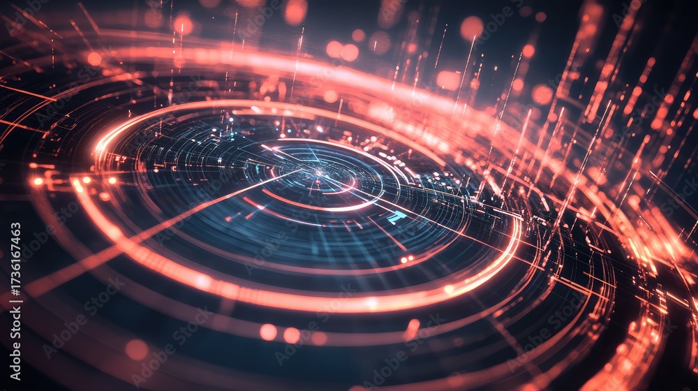 Wall mural digital data stream flowing in abstract network tunnel