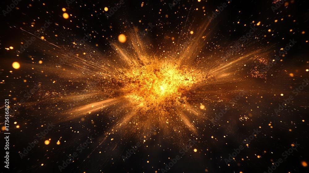 Wall mural golden explosion creating dynamic abstract light particles effect