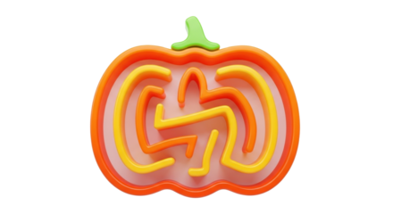 Orange pumpkin-shaped maze with a green stem, isolated on a white background.