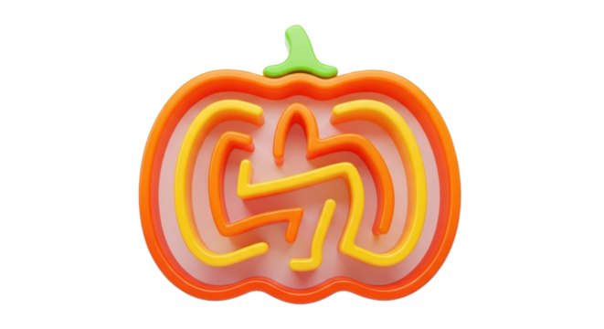 Orange pumpkin-shaped maze with a green stem, isolated on a white background.