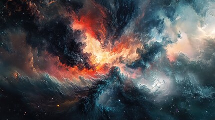 Fototapeta premium Colorful exploding nebula creating stars in deep space