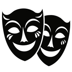 Theater masks vector clean black silhouette design white background