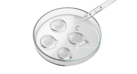 Isolated petri dish with liquid droplets in science laboratory, transparent glass equipment